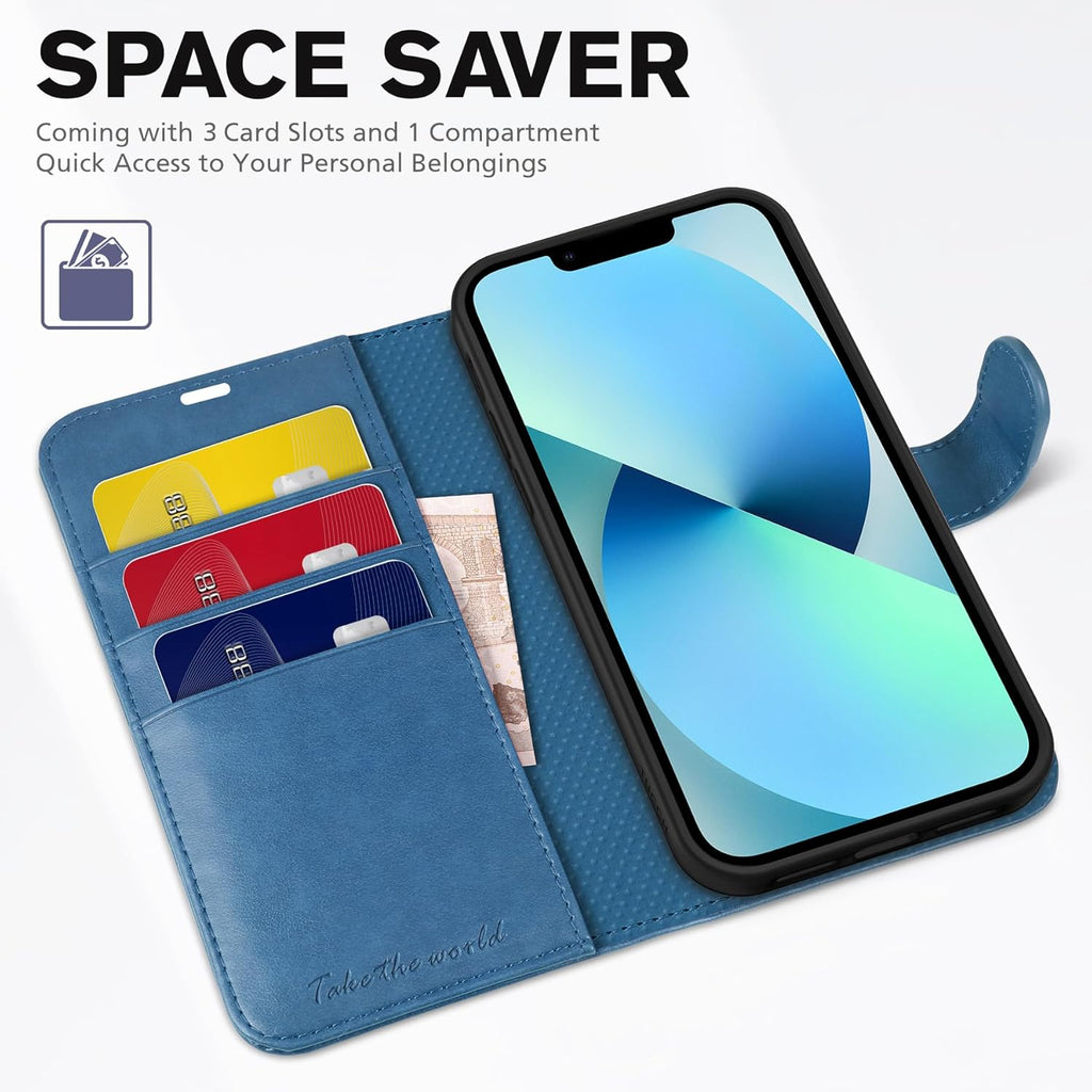 Case for Iphone 13 Wallet Case 5G, RFID Blocking Card Slot Holder [TPU Interior Protective Case], Magnetic Folio PU Leather Stand Flip Cover Compatible with Iphone 13 6.1" 2021, Lake Blue