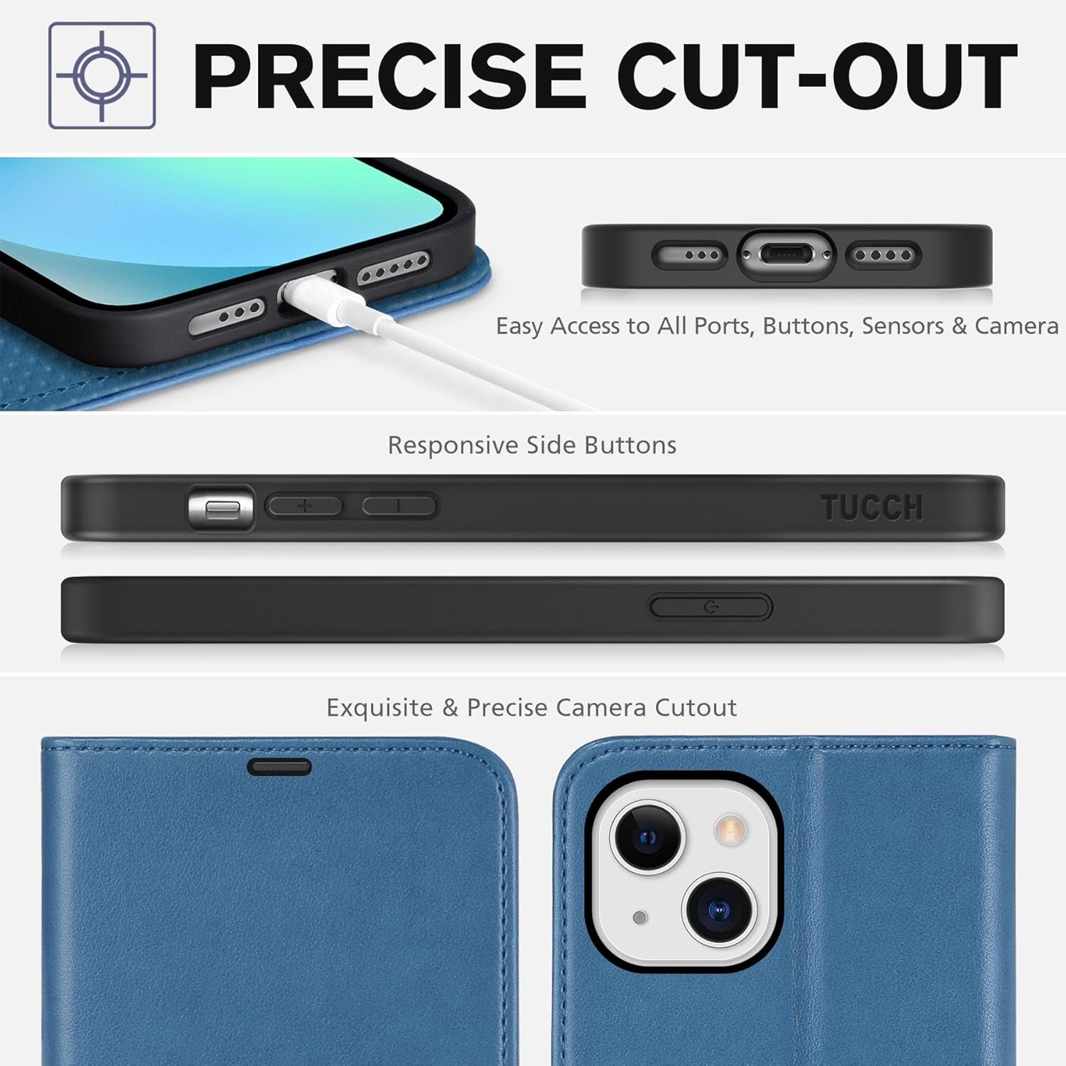 Case for Iphone 13 Wallet Case 5G, RFID Blocking Card Slot Holder [TPU Interior Protective Case], Magnetic Folio PU Leather Stand Flip Cover Compatible with Iphone 13 6.1" 2021, Lake Blue