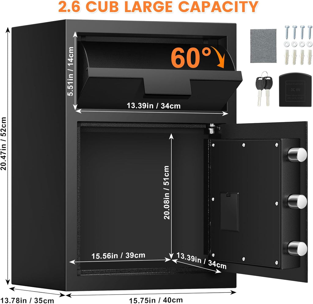 2.12 Cub Fireproof Waterproof, Security Home Safe with Fireproof Document Bag ,Inner Cabinet and LCD Display, Large Safe Box for Money Jewelry Documents